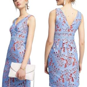Anthropologie Maeve Gardenia Lace Column Periwinkle Blue Red Orange Floral Dress